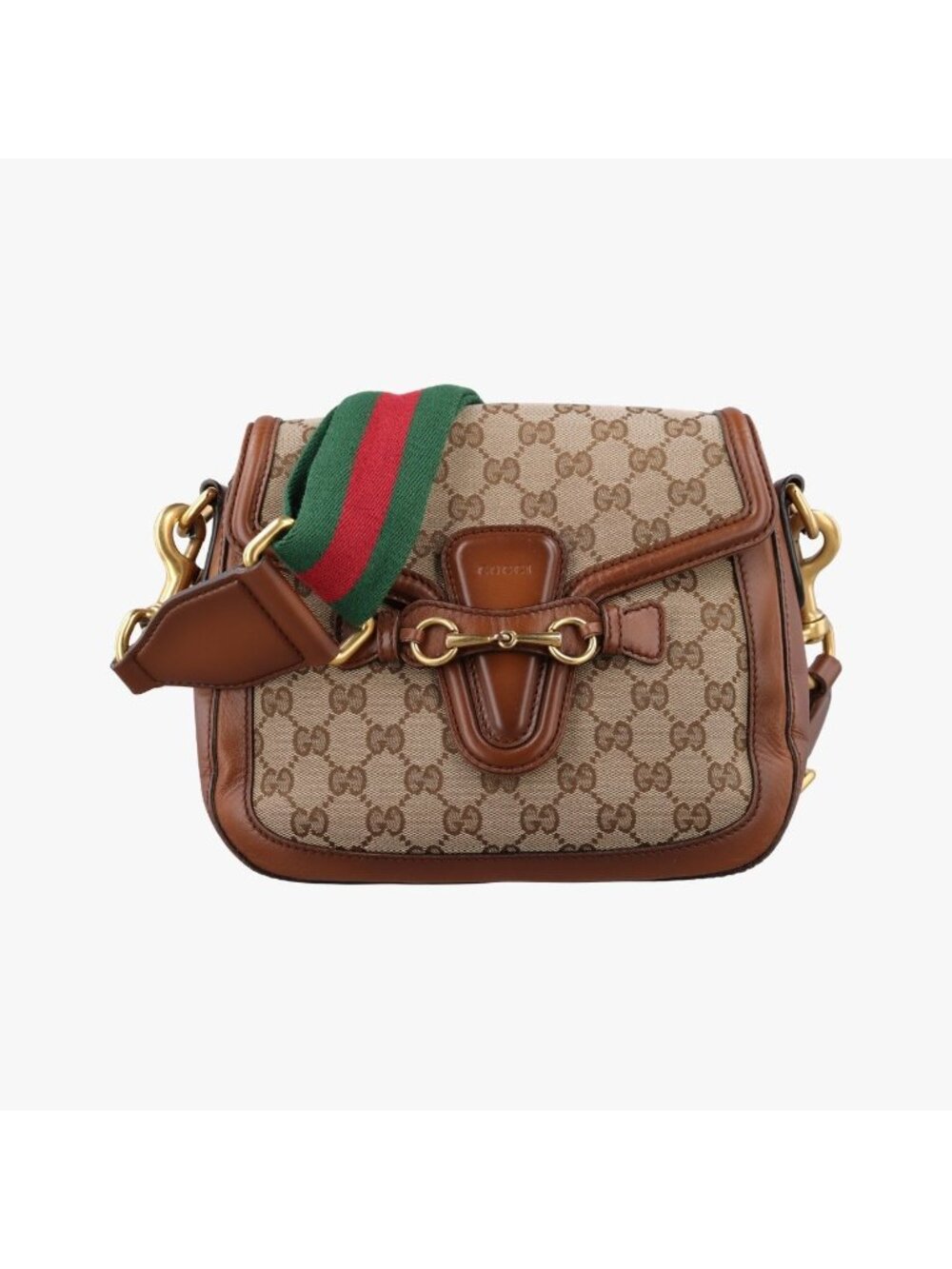 Gucci Web Brown Canvas Leather Shoulder Bag